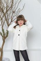 Casaco Infantil Pelúcia Forrado Off White com Brilho e Botões