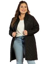 Casaco Jaqueta Alongada Plus Size Puff com Bolsos Casaco Jaqueta Alongada Plus Size Puff com Bolsos