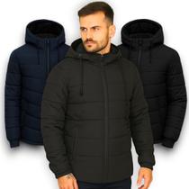 Casaco Jaqueta bobojaco de Frio Peluciada masculino moda com capuz corta vento Com Fone De Ouvido