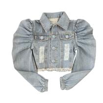 Casaco Jaqueta Manga Princesa Bufante Jeans Blogueirinha