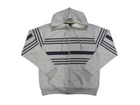 Casaco Jaqueta Moleton com Capuz, bolso frontal, tam. G1 Plus Size Cinza com listra azul 6013746 Casaco Jaqueta Moleton com Capuz, bolso frontal, tam. G1 Plus Size Cinza com listra azul 6013746