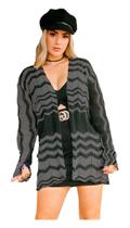 Casaco Kimono Feminino Tricot Zig Zag Listra Manga Inverno