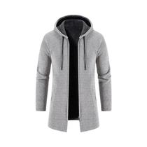 Casaco Longo De Inverno Para Homens Navy Com Forro De Fleece, Zíper E Cardigã De Tricô