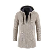 Casaco Longo De Inverno Para Homens Navy Com Forro De Fleece, Zíper E Cardigã De Tricô