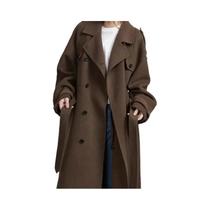 Casaco Longo De Lã Sintética Cinza Para Mulheres, Com Botões Duplos E Lapela, Estilo Elegante Para