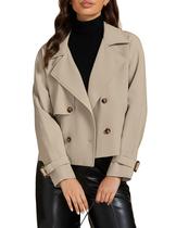 Casaco luvamia Cropped Trench Coat para mulheres Light Taupe S Casaco luvamia Cropped Trench Coat para mulheres Light Taupe S