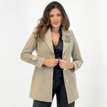 Casaco Malise 7/8 em Lã Batida com Flor Feminino