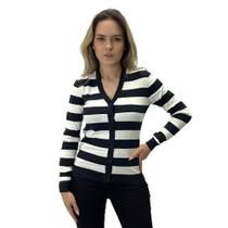 Casaco Malwee Cardigan de lã Listrado Feminino