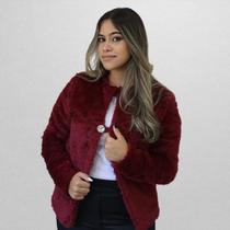 Casaco Marsala Pelúcia Feminino Manga Longa