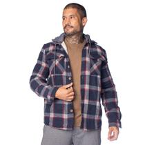 Casaco Masculino Gangster Flanelado e Capuz Marinho/Vermelho