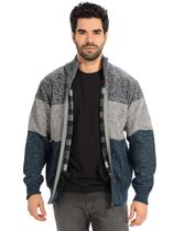 Casaco Masculino Tricot Anistia Aberto Forro Xadrez Azul