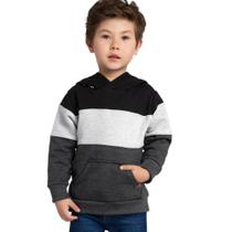 Casaco Menino em Moletom Peluciado Listrado Preto - Milon