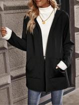 Casaco Midi Com Capuz De Fleece plus Size Outono Inverno Casual Grosso Cor Sólida Europeu Americano