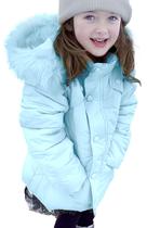 Casaco Miss Bei Girls Puffer Down Winter com capuz de pele azul 120 cm