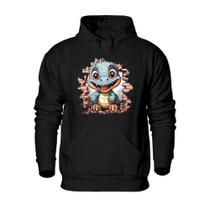 Casaco Moletom Canguru Com Capuz Masculino Estampa Dinossauro Flanelado
