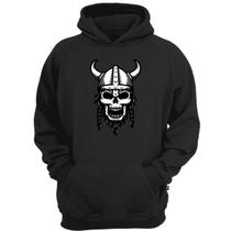 Casaco moletom com bolso caveira viking moda rua skull rock