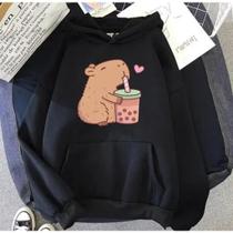 Casaco Moletom Feminino Corações Estilo Tumblr Capuz Bolso Inverno Conforto