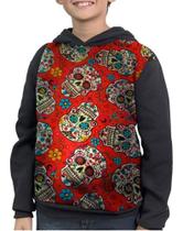 Casaco Moletom Infantil Caveira Skull Colorida Com Rosas