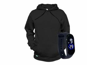 Casaco Moletom Masculino e Feminino Blusa de frio Com Capuz Canguru com relógio digital- K102