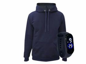 Casaco Moletom Masculino e Feminino Flanelado Com Capuz Canguru com relógio digital- K102