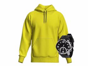 Casaco Moletom Masculino e Feminino liso blusa de frio Canguru Com Capuz + relógio Ponteiro RT11