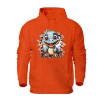 Casaco Moletom Plus Size Flanelado Canguru Com Capuz Masculino Estampa Dinossauro Tamanho Grande