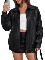 Casaco Oversized Preto de material sintético Trendy Queen Casaco Oversized Preto de material sintético Trendy Queen