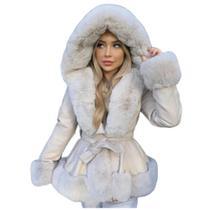 Casaco Parka Couro Milão Feminino Pelucia Tendência Inverno