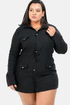 Casaco Parka Feminino Plus Size Sobretudo Manga Longa com Zíper Botões Laço Blusa de Frio Inverno Tamanhos Grandes