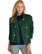 Casaco Pea Coat Malajisi feminino com lapela entalhada, verde, tamanho M