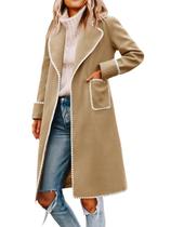 Casaco Pea Coat Tankaneo para mulher bordado de inverno com cinto