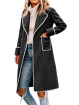 Casaco Pea Coat Tankaneo para mulher bordado de inverno com cinto
