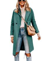 Casaco Pea Trench Coat, bronzeamento feminino, lapela, mistura de lã, azul-petróleo