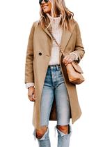 Casaco Pea Trench Coat Trench Coat para mulher, mistura de lã, cáqui, tamanho GG