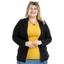 Casaco Plus Size Canelado Feminino Com Bolsos Falsos e Abertura Central 10425A