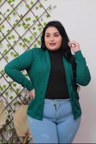 Casaco plus size malha canelada básico confortável