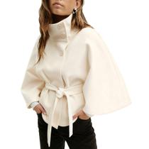 Casaco Poncho Pea Coat Zoziiee feminino elegante, gola alta, bege Casaco Poncho Pea Coat Zoziiee feminino elegante, gola alta, bege