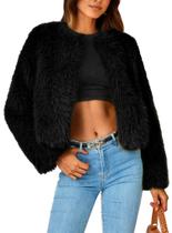 Casaco PRETTYGARDEN 2025 Jaqueta Cropped de Pelo Sintético Preta XXL Casaco PRETTYGARDEN 2025 Jaqueta Cropped de Pelo Sintético Preta XXL