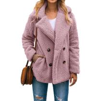 Casaco PRETTYGARDEN Estilo Dois Rosa Pequeno Sherpa Fleece Quente
