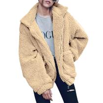 Casaco PRETTYGARDEN Estilo One Abricó Médio de Sherpa Fleece Casaco PRETTYGARDEN Estilo One Abricó Médio de Sherpa Fleece