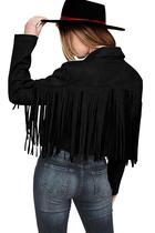 Casaco PRETTYGARDEN Moto Cropped em Camurça Sintética Preto P