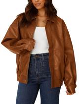 Casaco PRETTYGARDEN Oversized de material sintético Marrom com Zíper M