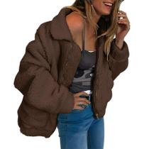 Casaco PRETTYGARDEN Oversized de Sherpa Fleece com Pelo Sintético Café Escuro Tamanho L