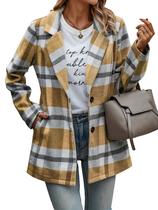 Casaco PRETTYGARDEN Shacket Xadrez Botões Amarelo P