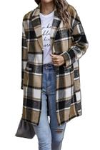 Casaco PRETTYGARDEN Shacket Xadrez Botões Mistura de Lã Caqui XL Casaco PRETTYGARDEN Shacket Xadrez Botões Mistura de Lã Caqui XL