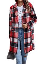 Casaco PRETTYGARDEN Shacket Xadrez Botões Mistura de Lã Vermelho P Casaco PRETTYGARDEN Shacket Xadrez Botões Mistura de Lã Vermelho P