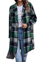 Casaco PRETTYGARDEN Shacket Xadrez de Lã Misturada Verde Escuro XL