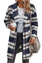 Casaco PRETTYGARDEN Shacket Xadrez em Lã Azul Marinho e Branco Tamanho S