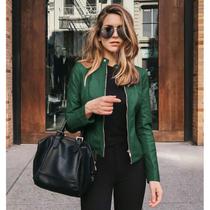 Casaco PU Leathermalluit para mulheres verde outono-inverno