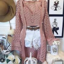 Casaco Rendado Tricot Conjunto Kimono Croped Blusa Feminina